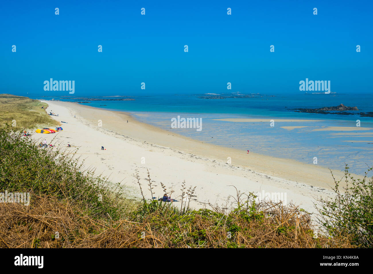 Blicken Sie über Shell Beach, Herm, Guernsey, Channel Islands, Großbritannien Stockfoto