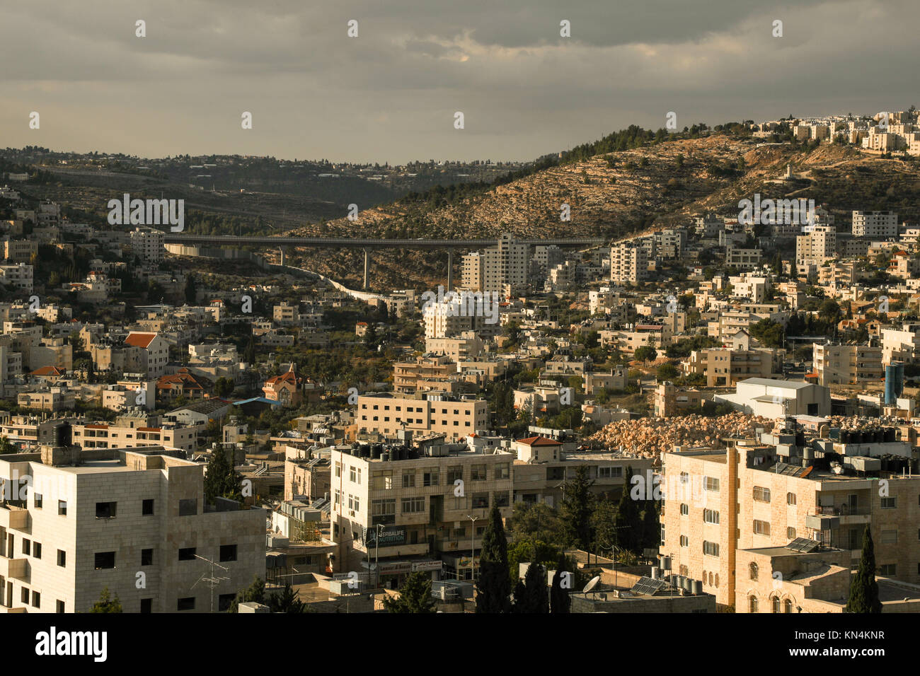 Blick über die Heilige Stadt Bethlehem in den besetzten Gebieten der West Bank, in Palästina. Stockfoto