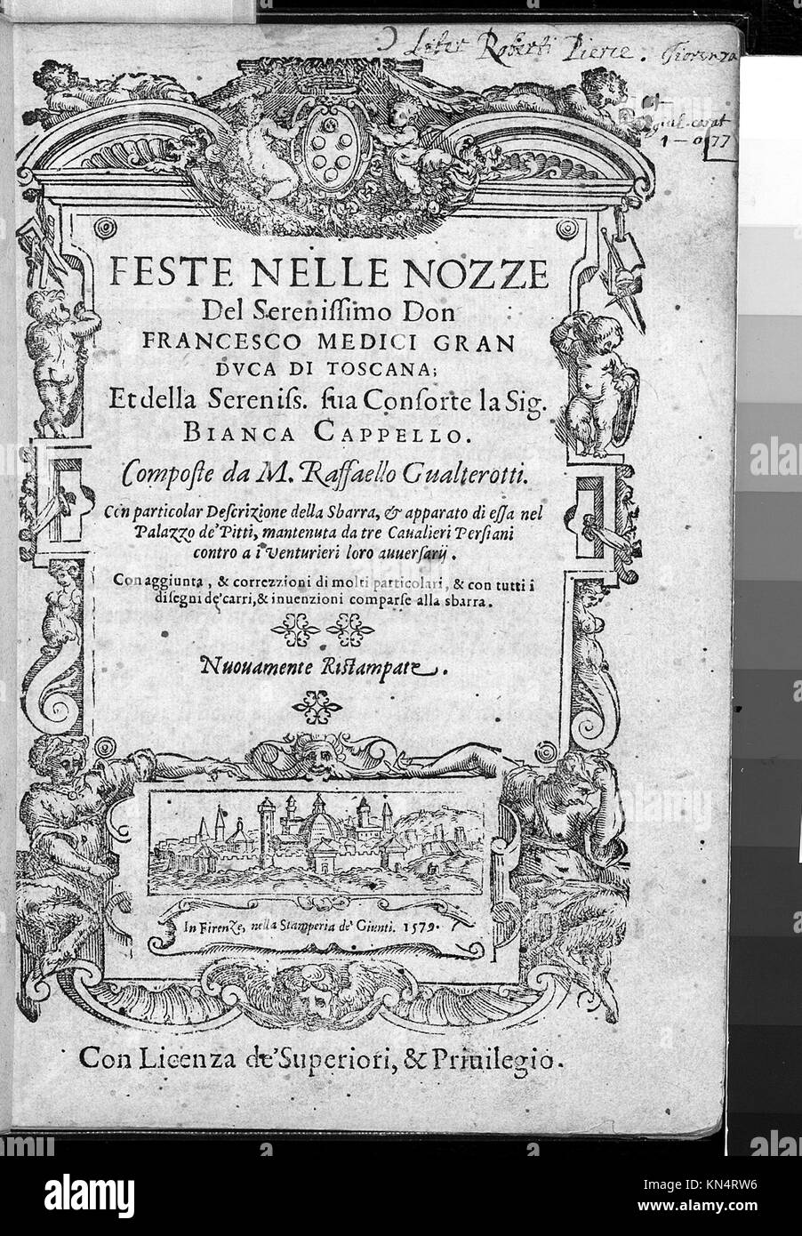 Ein Kunstwerk zum Gedenken an die Hochzeit von Francesco de' Medici und Bianca Cappello 1579 in Florenz. Das Stück beleuchtet zeremonielle, soziale und politische Zusammenhänge der Florentiner Renaissance. Stockfoto