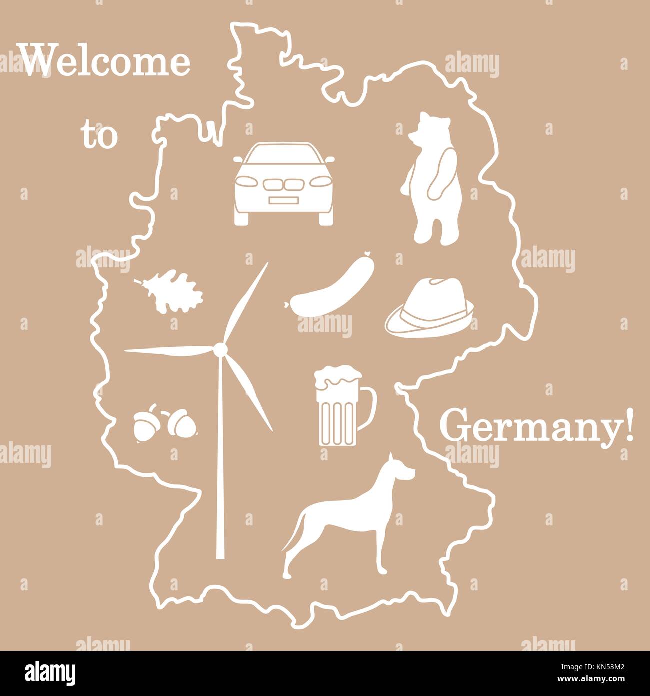 Vector Illustration mit verschiedenen Symbolen in Deutschland. Reisen und Freizeit. Design für Banner, Poster oder Drucken. Stock Vektor