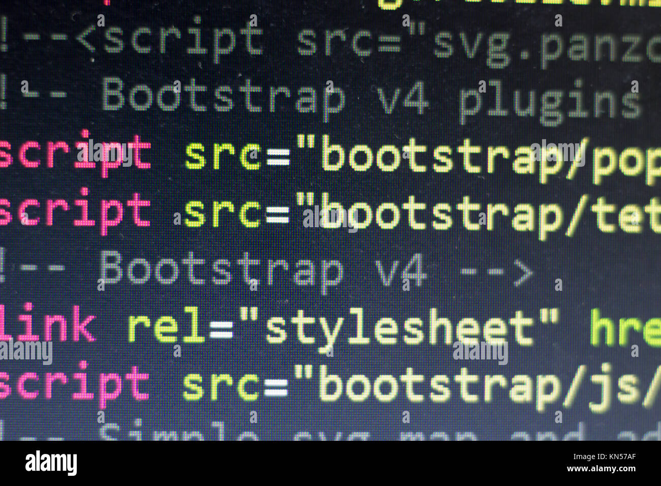 HTML Code. Computer Quellcode. Abstrakte Bild der Web Developer. Die digitale Technologie moderne Hintergrund. Flache Tiefenschärfe Stockfoto