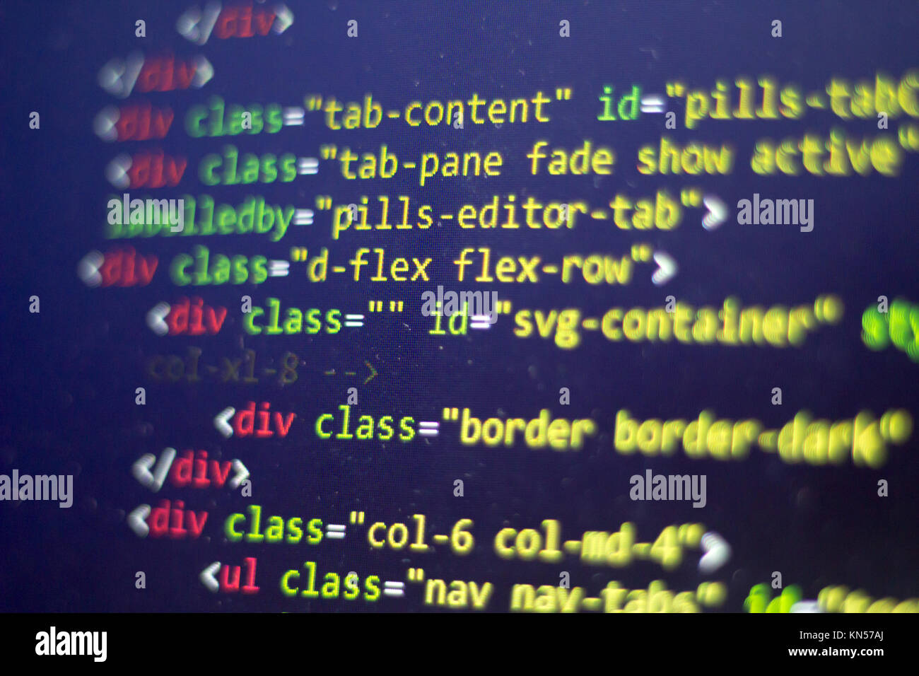 HTML Code. Computer Quellcode. Abstrakte Bild der Web Developer. Die digitale Technologie moderne Hintergrund. Flache Tiefenschärfe Stockfoto