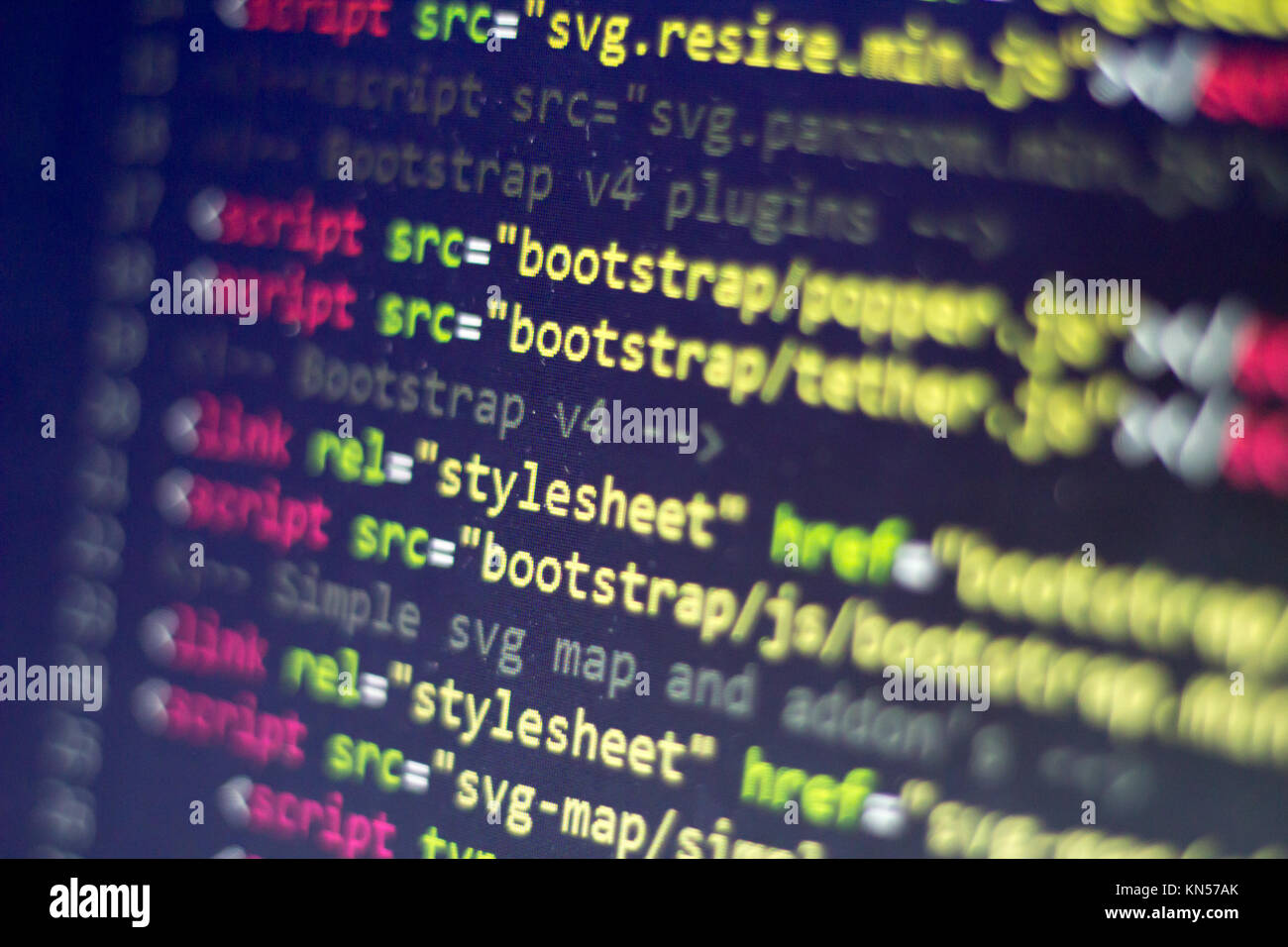 HTML Code. Computer Quellcode. Abstrakte Bild der Web Developer. Die digitale Technologie moderne Hintergrund. Flache Tiefenschärfe Stockfoto