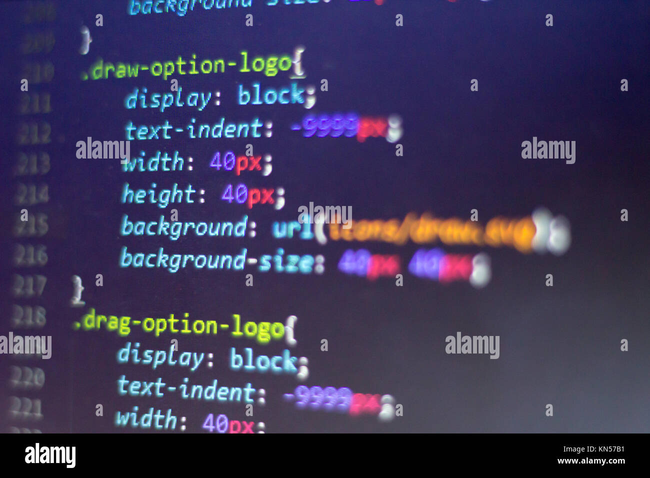 CSS-Code. Computer Quellcode. Abstrakte Bild der Web Developer. Die digitale Technologie moderne Hintergrund. Flache Tiefenschärfe Stockfoto