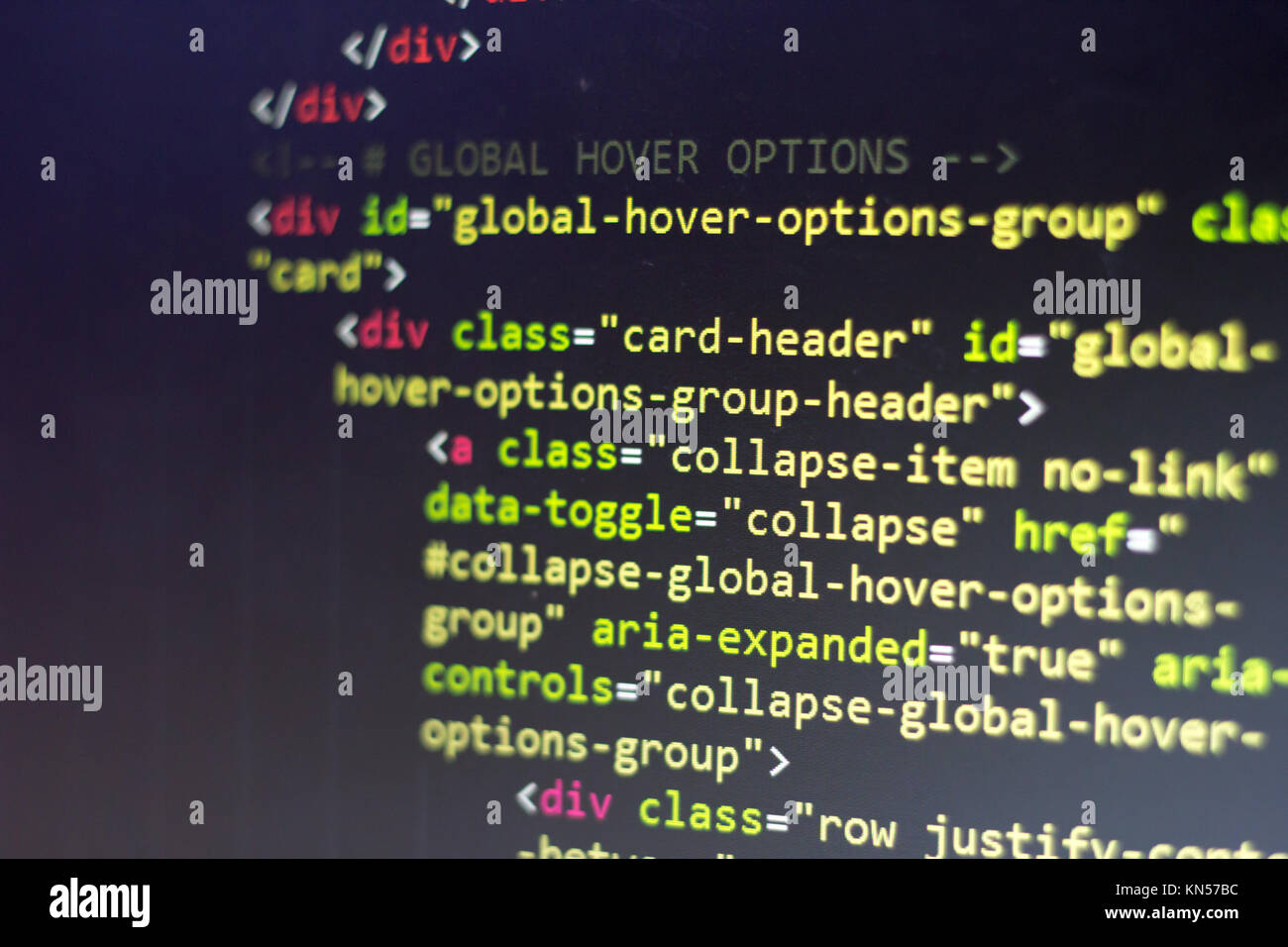 HTML Code. Computer Quellcode. Abstrakte Bild der Web Developer. Die digitale Technologie moderne Hintergrund. Flache Tiefenschärfe Stockfoto