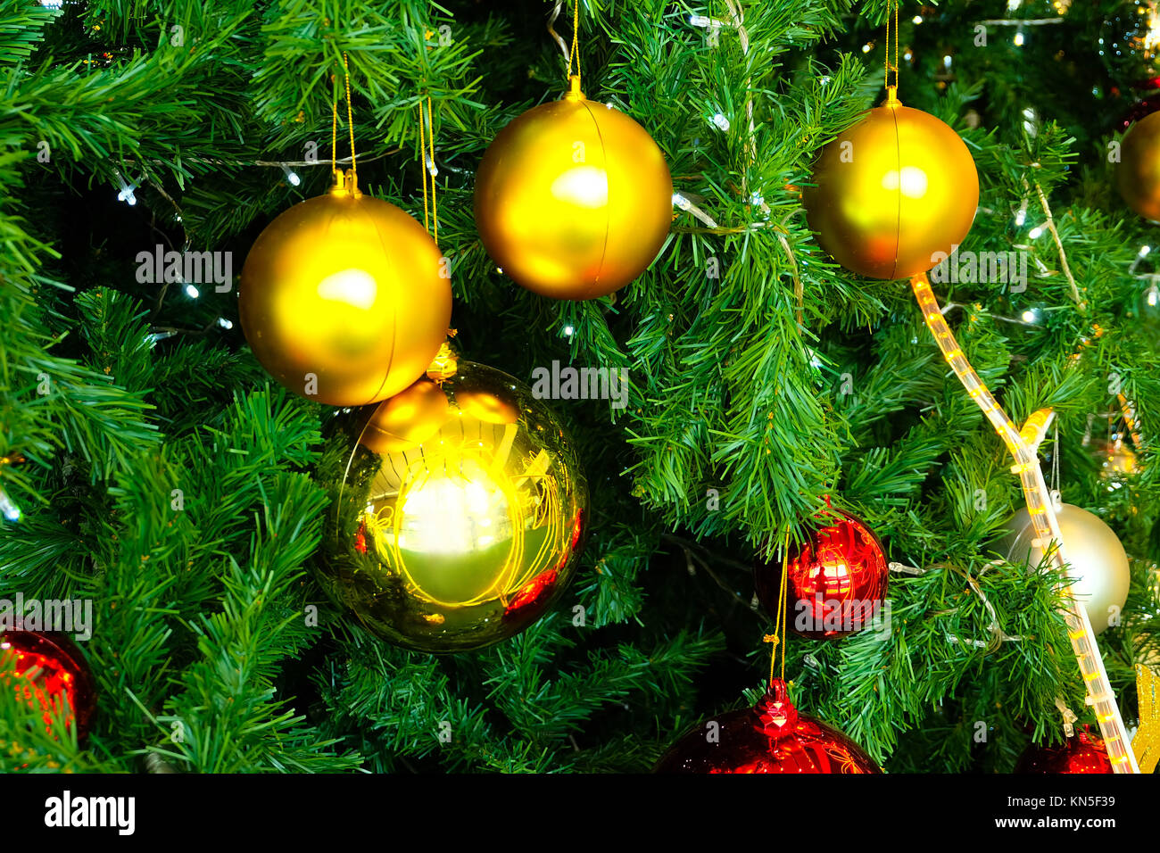 Geschmückten Weihnachtsbaum closeup Stockfoto