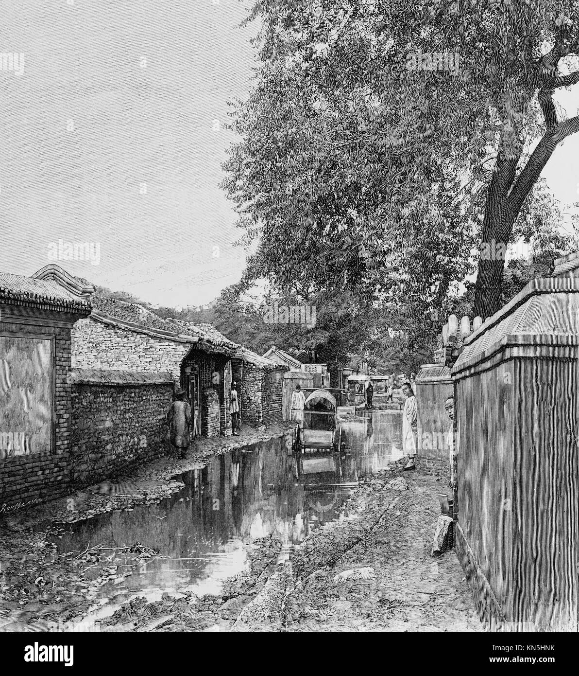 Peking 1900, Straße nach starkem Regen, Bild aus der französischen Wochenzeitung l'Illustration, 11. August 1900 Stockfoto