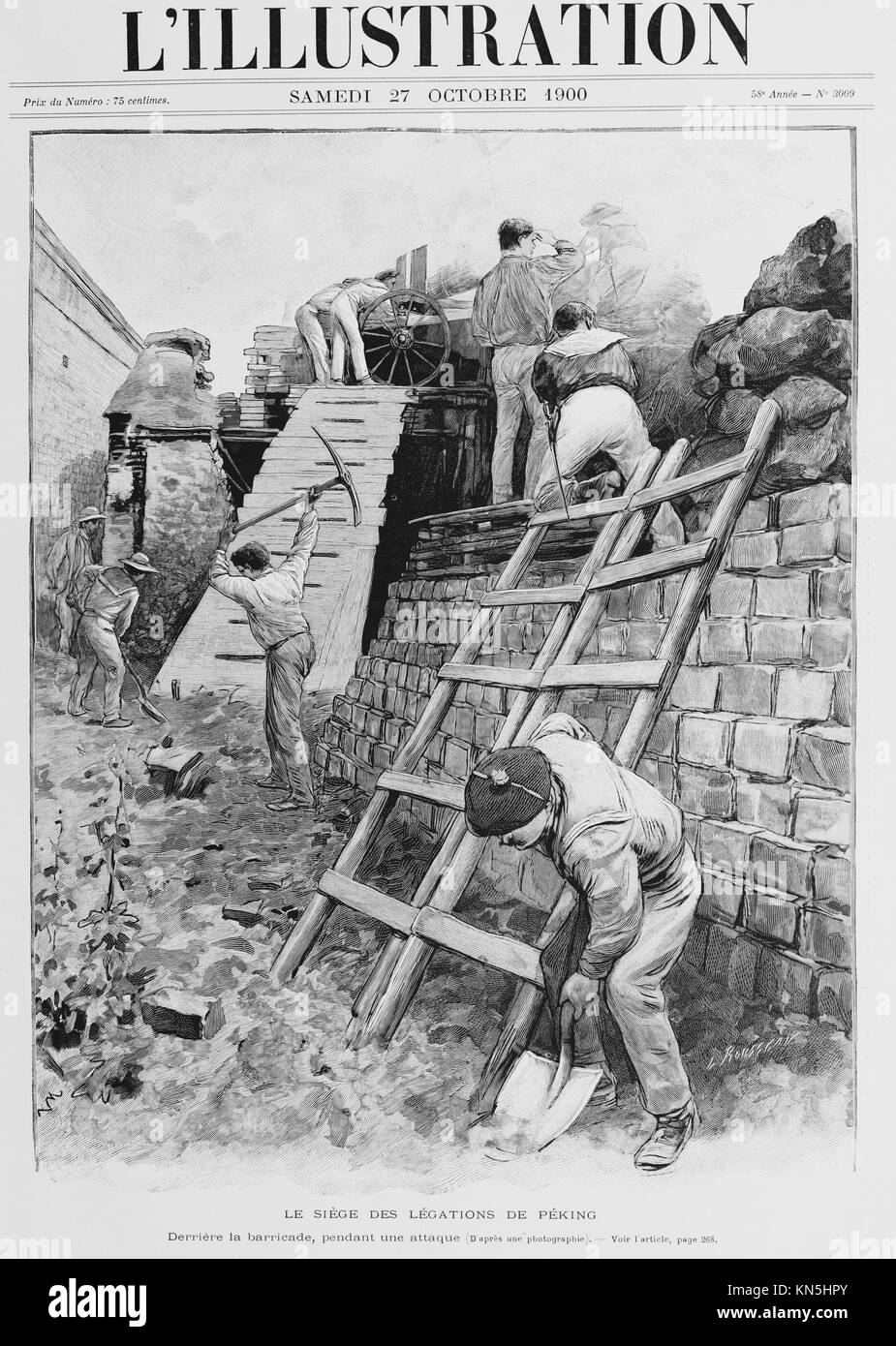 Boxeraufstand 1900, Belagerung während des Boxeraufstands, Bild aus der französischen Wochenzeitung l'Illustration, 27. Oktober 1900 Stockfoto