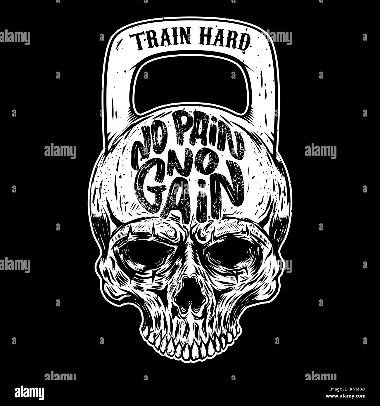 Keine Schmerz kein Gewinn. train Hard. Schädel in der Form einer Gewicht. vektor design Element Stock Vektor