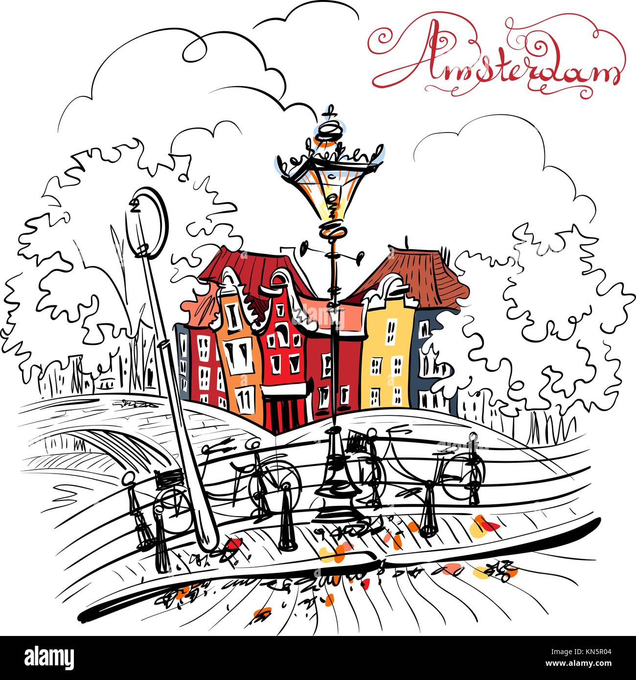 Vector City Blick auf Amsterdam Brücken Stock Vektor