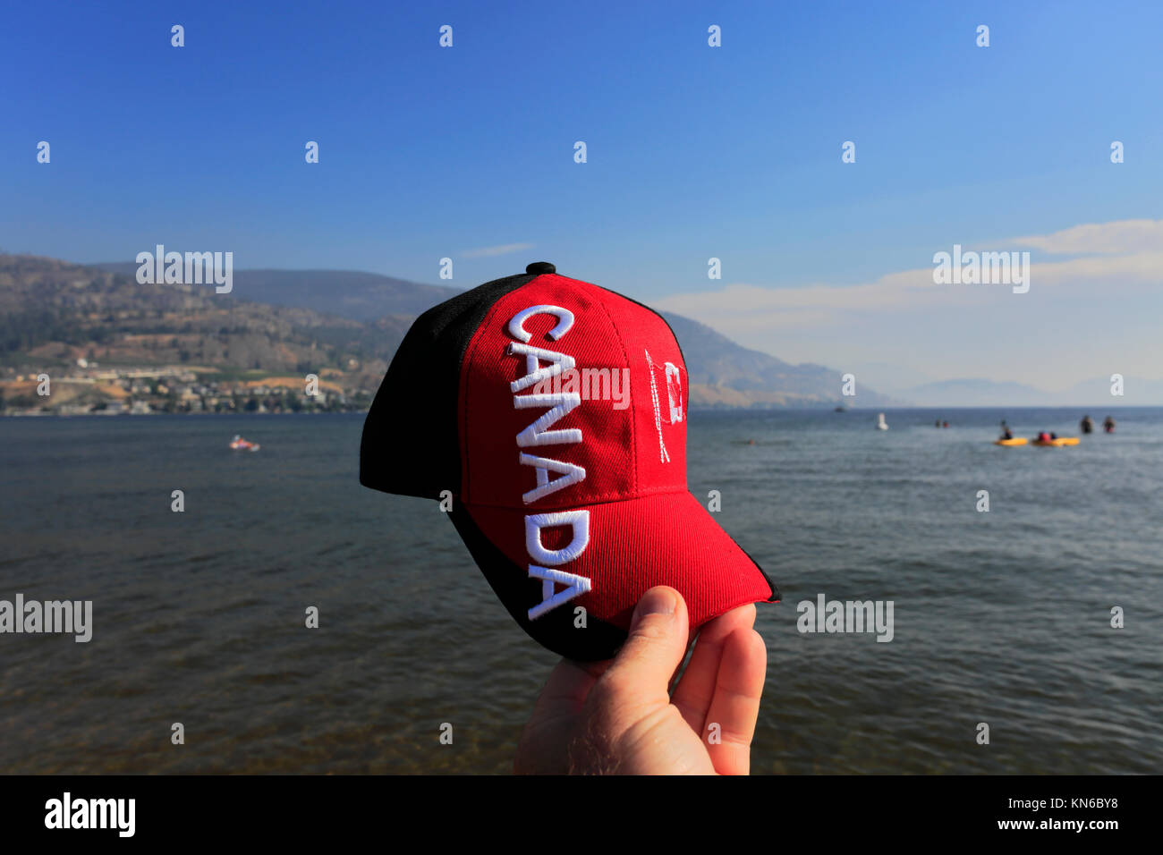 Sommer Blick über Sudbury Strand, Penticton Stadt, Okanagan Valley, British Columbia, Kanada. Stockfoto