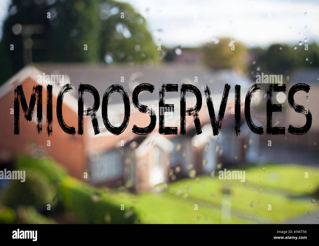 Ansage Bildunterschrift MicroServices-Architektur angezeigt. Business Konzept für Micro Services auf alten Ziegel Hintergrund mit Platz geschrieben Stockfoto
