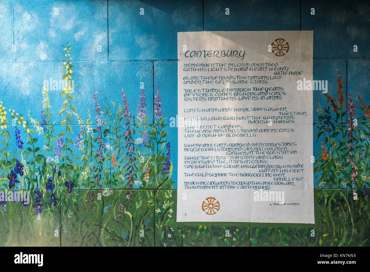 Wand Kunst & Gedicht von Maggie Harris Westgate Gärten Parks Canterbury Kent UK Stockfoto