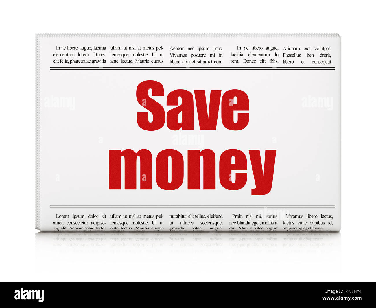 Geld Konzept: Zeitung Schlagzeile sparen Sie Geld Stockfoto