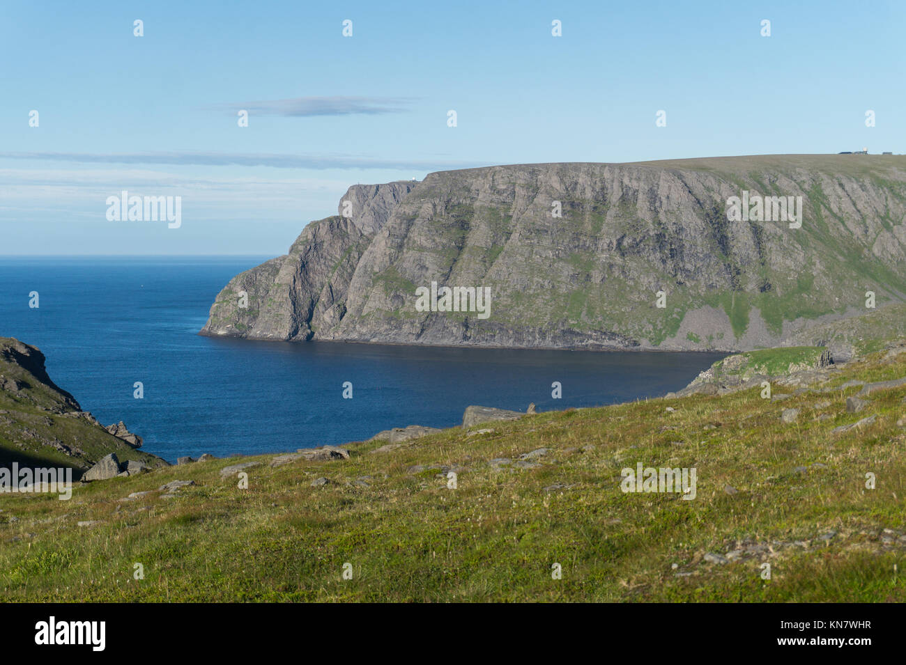 Das Nordkap ist ein Kap an der Nordküste der Insel Mageroya in Nordnorwegen Stockfoto