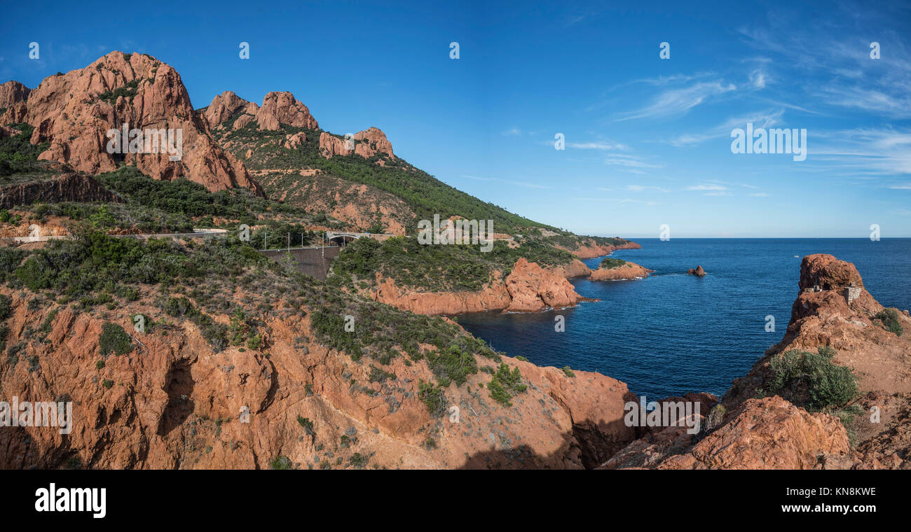 Red Rocks, Saint Raphael, Esterel, Küste, Le Dramont Berge, Cote d'Azur, Frankreich, Stockfoto
