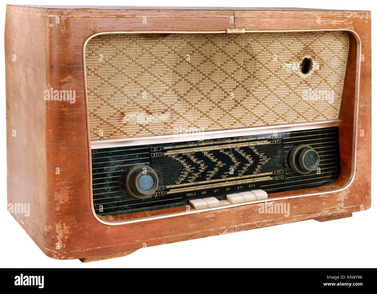 Alte obsolet Holz- Radio Ausschnitt. Stockfoto