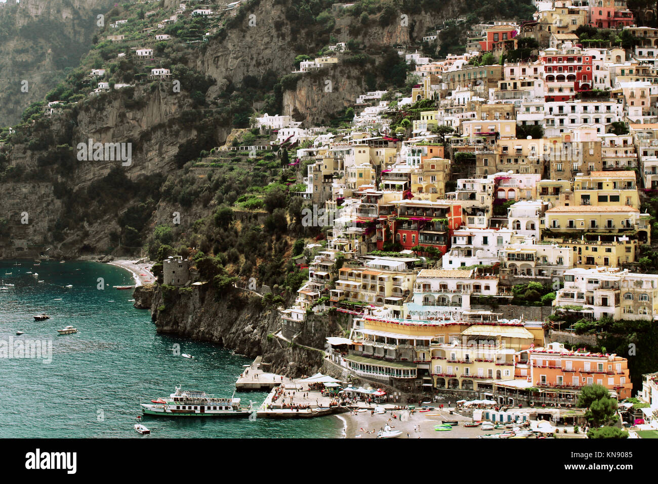 Schöne und bunte Antenne Landschaft Strand von Positano, Amalfi Küste - Italien Stockfoto
