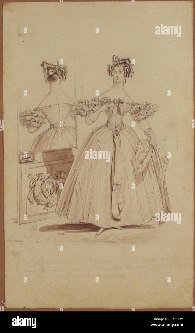 Ein Kostümdesign aus der MET-Kollektion, katalogisiert 53.664.38, zeigt historische Theaterbekleidung und detaillierte künstlerische Darstellung von Kleidung. Stockfoto