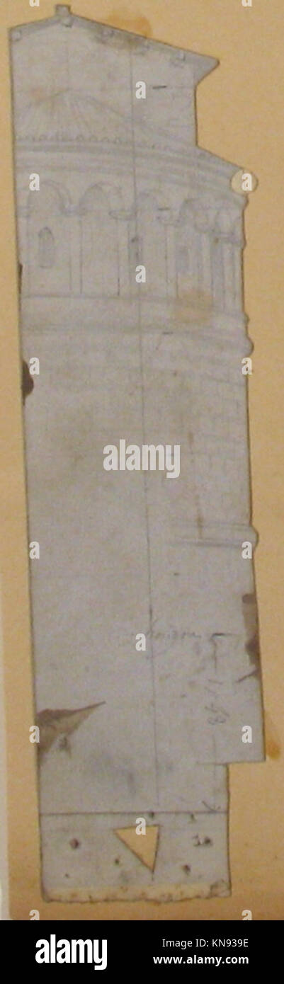 Dieser Entwurf für eine Bühne in der Pariser Opéra spiegelt Theater- und Architekturstile der damaligen Zeit wider und demonstriert Bühnenbildungs- und Bühnenbildungstechniken. Stockfoto