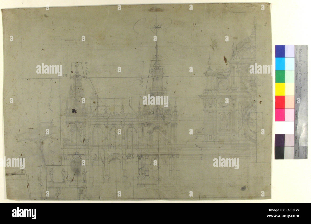 Das Bühnenbild der Pariser Oper zeigt die künstlerische Vision, architektonische Details und szenische Elemente, die typisch für Opernproduktionen sind. Stockfoto