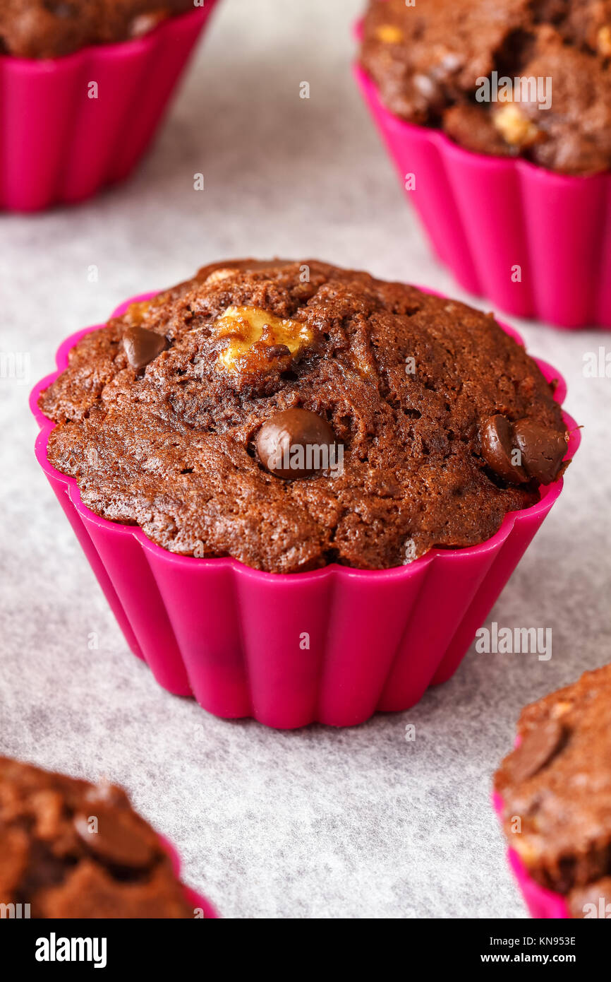Hausgemachte Schokolade Banana Muffins Stockfoto