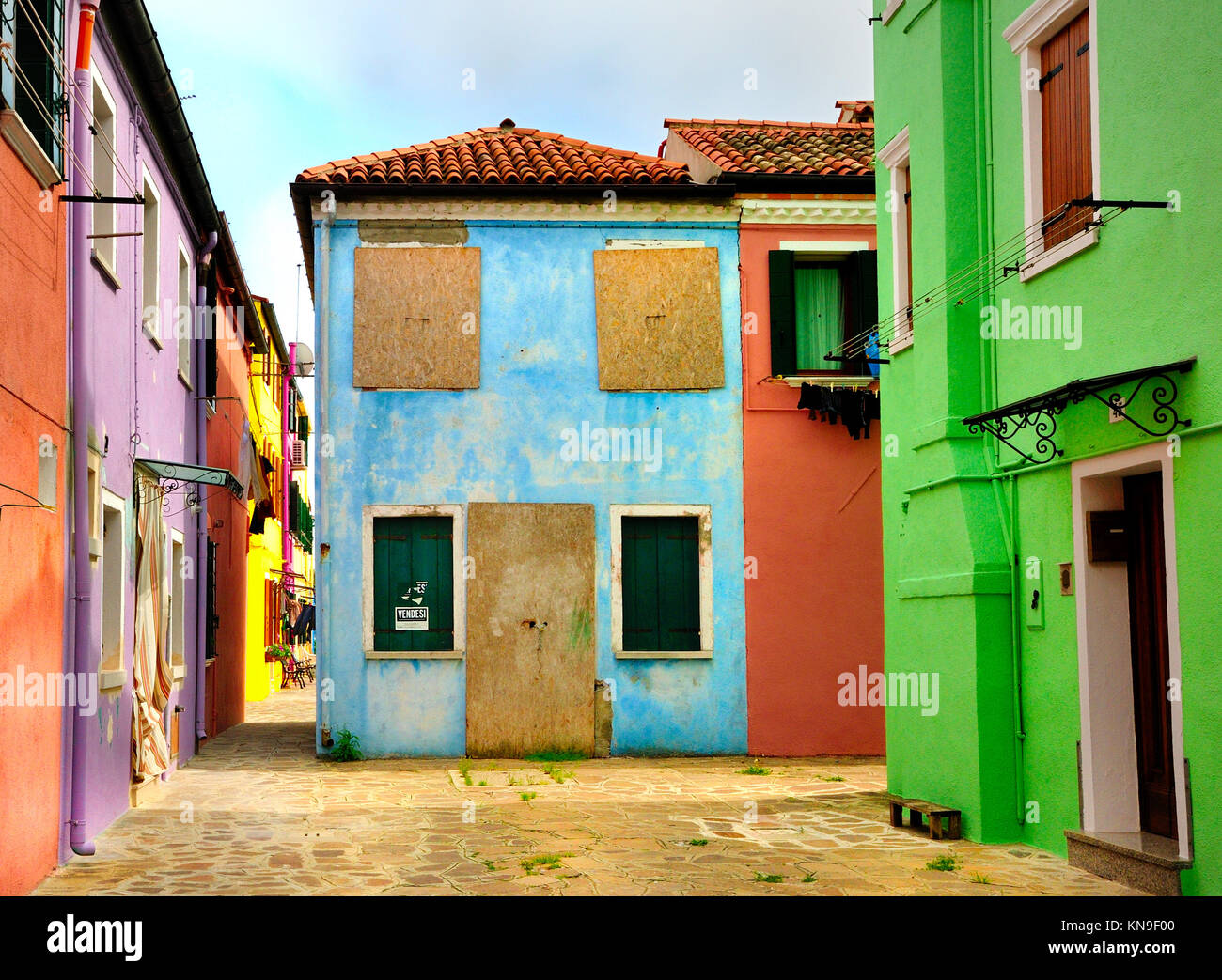 Leeres Haus für Verkauf auf Burano, Venedig Stockfoto