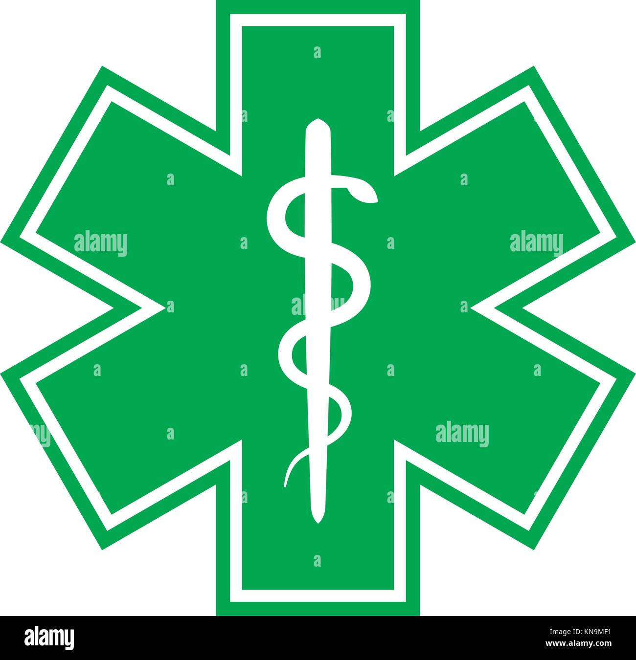 Der Stern des Lebens (mit dem Stab des Asklepios). Modernes Symbol der Rettungsdienste, Ambulanz und Sanitäter. Stock Vektor