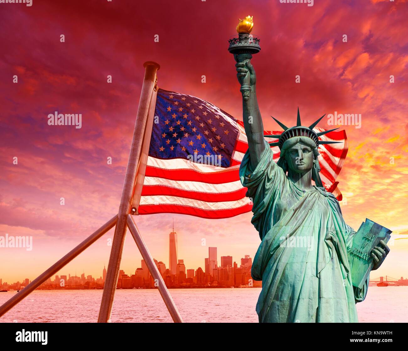 Amerikanische Flagge Teppich - Freiheitsstatue Design, 91x61 Cm, Rutschfest Für Drinnen & Draußen