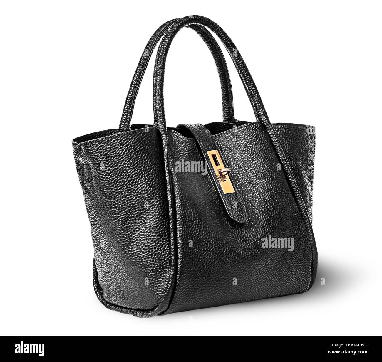 Schwarz Elegante Leder Damen Handtasche Gedreht Auf Weissem Hintergrund Stockfotografie Alamy