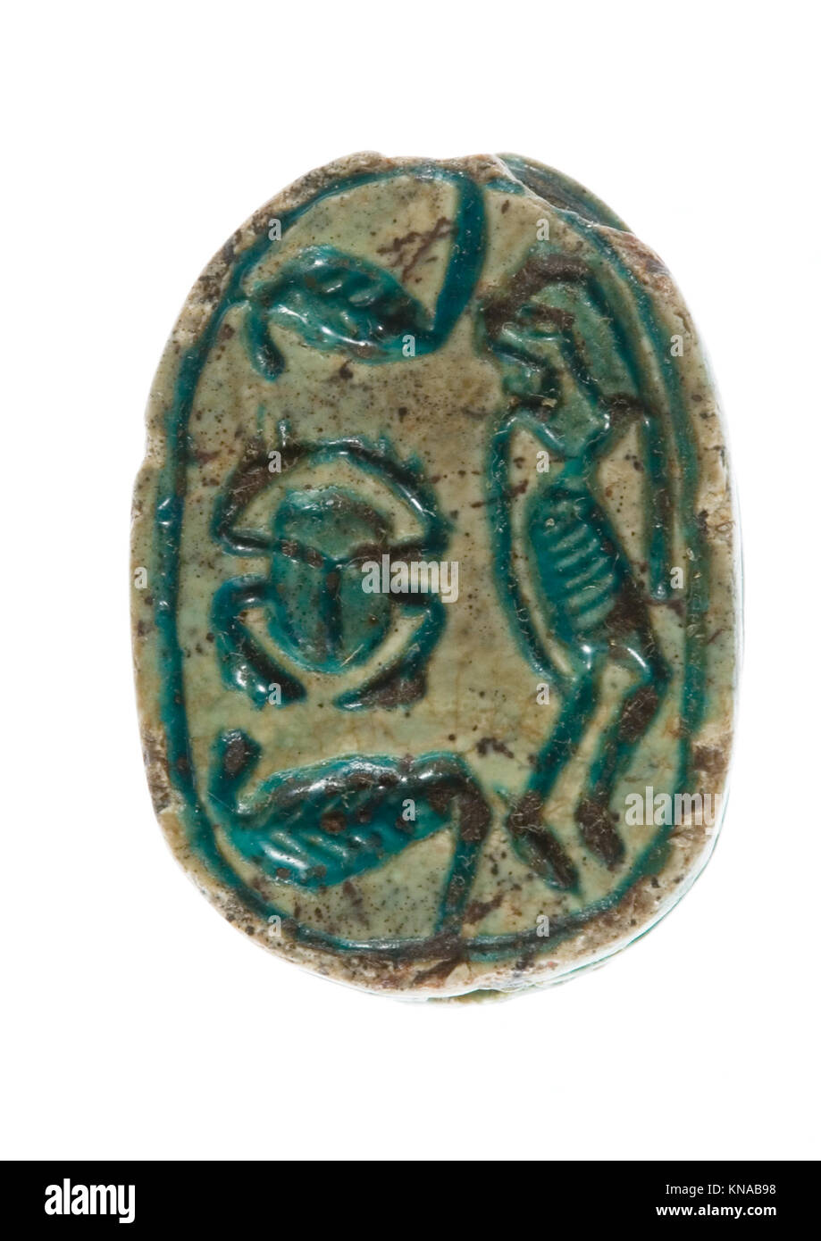 Canaanite Scarab zeigt einen niedergestülpten Mann unter zwei Kobras und Ein Skarabäus (Embleme eines Herrschers) MET D 765 unten 544665 Stockfoto