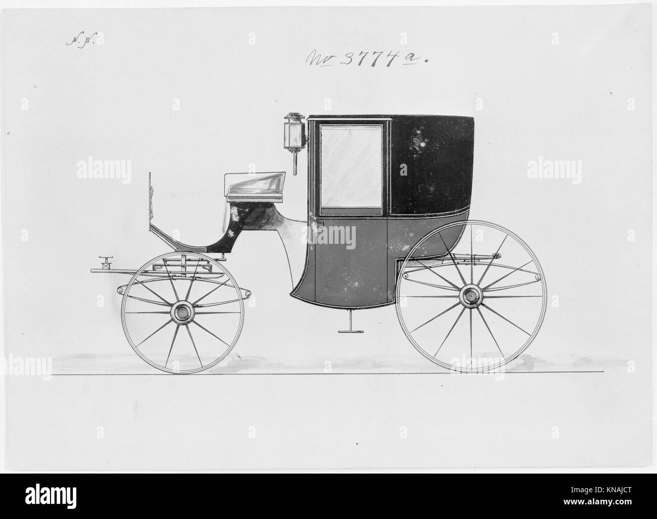 Entwurf für Brougham, Nr. 3774a MET MM10324 378343 Hersteller: Brewster & Co., American, New York, Künstler: Herman Stahmer, American, 1857?1894, Design for Brougham, no 3774a, 1882, Stift und schwarze Tinte, Aquarell und Gouache mit Gummi arabisch, Blatt: 6 3/8 x 8 15/16 Zoll (16.2 x 22.7 cm). Das Metropolitan Museum of Art, New York. Geschenk von William Brewster, 1923 (23.112.268) Stockfoto