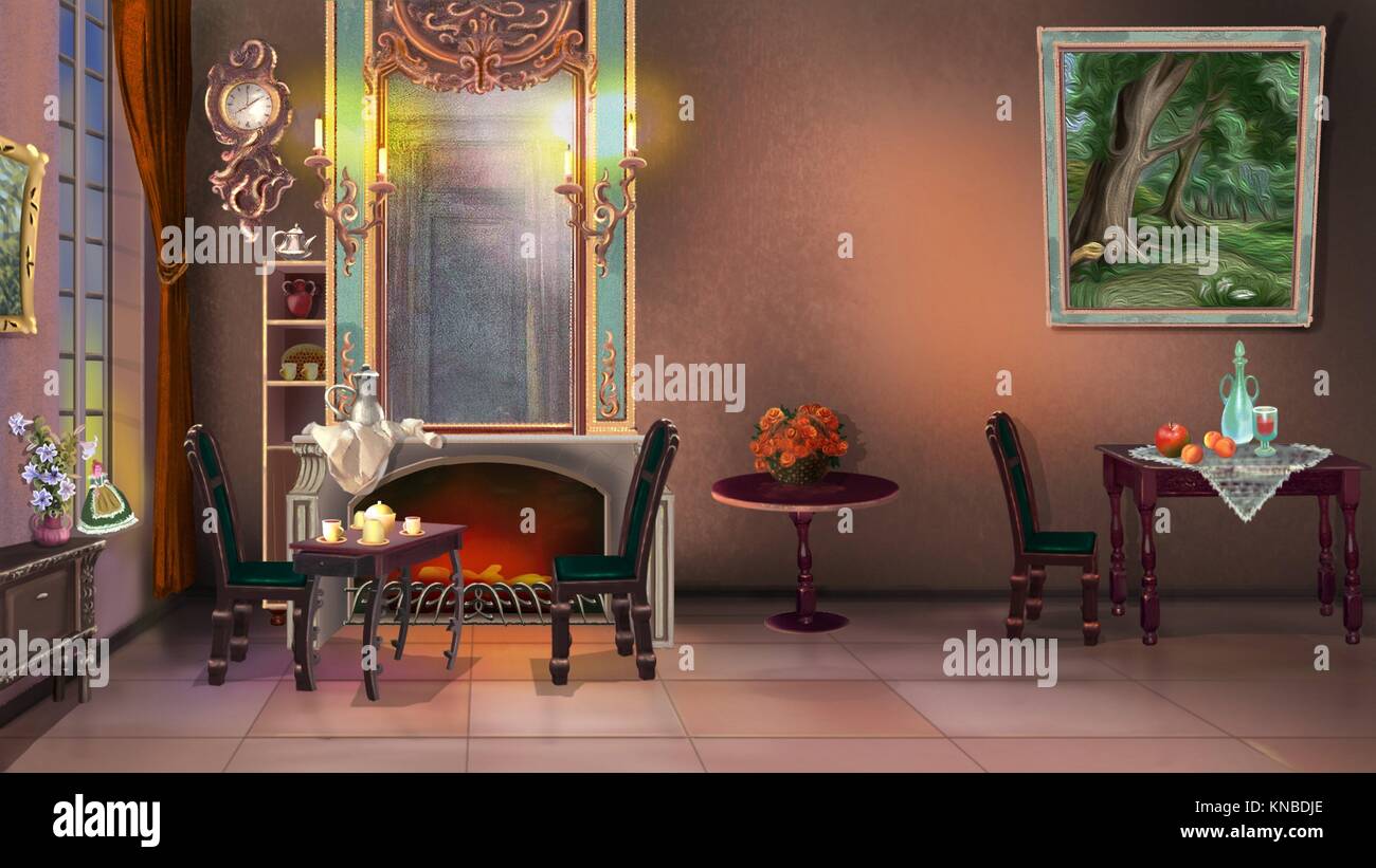 Digitale Malerei Hintergrund Abbildung Vintage Home Interior Im 19 Jahrhundert Stil Stockfotografie Alamy
