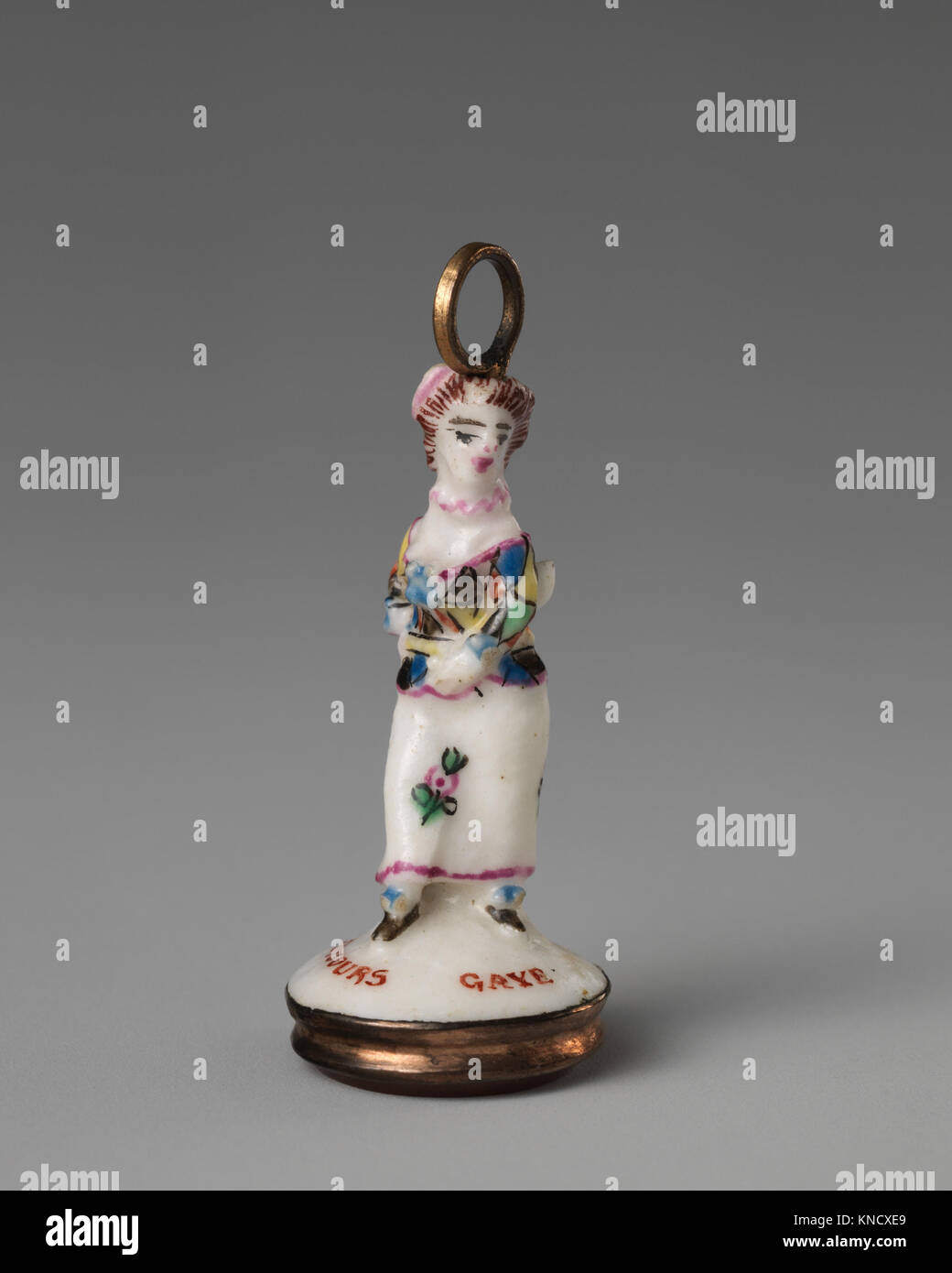 Dieses Kunstwerk zeigt Columbine aus der Commedia dell’arte und hebt die Theatertradition, das Kostüm und den Aufführungsstil des 17. Jahrhunderts hervor. Stockfoto