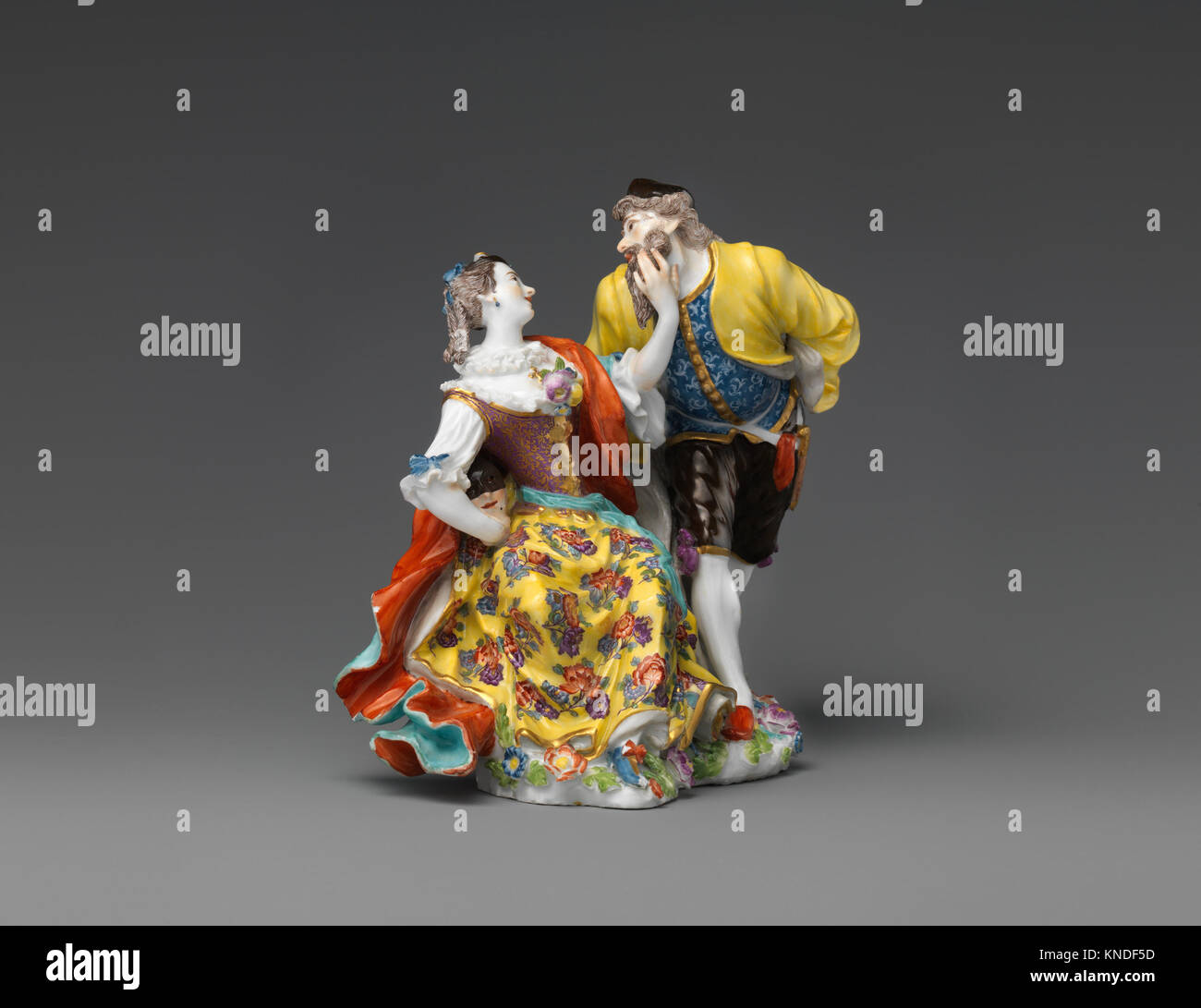 Diese Abbildung zeigt die Charaktere Columbine und Pantaloon, die häufig mit historischen Theateraufführungen und der italienischen Commedia dell'arte-Tradition assoziiert werden. Stockfoto