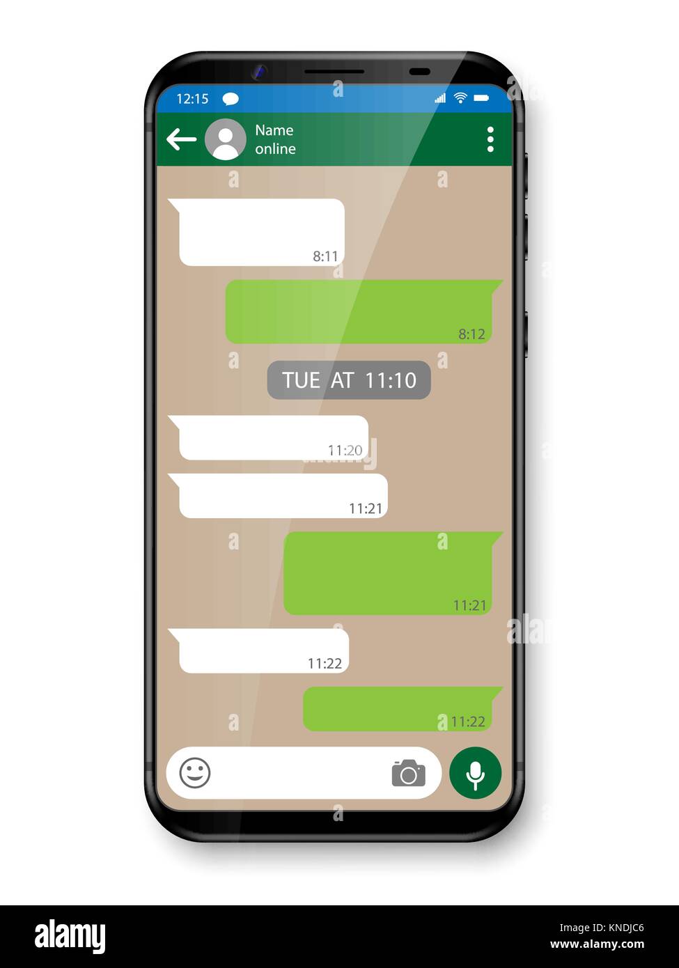 Schwarz realistische Smartphone chatten oder SMS-App. Soziales Netzwerk Konzept. Handy mit Messenger Fenster. Vector Illustration Stock Vektor