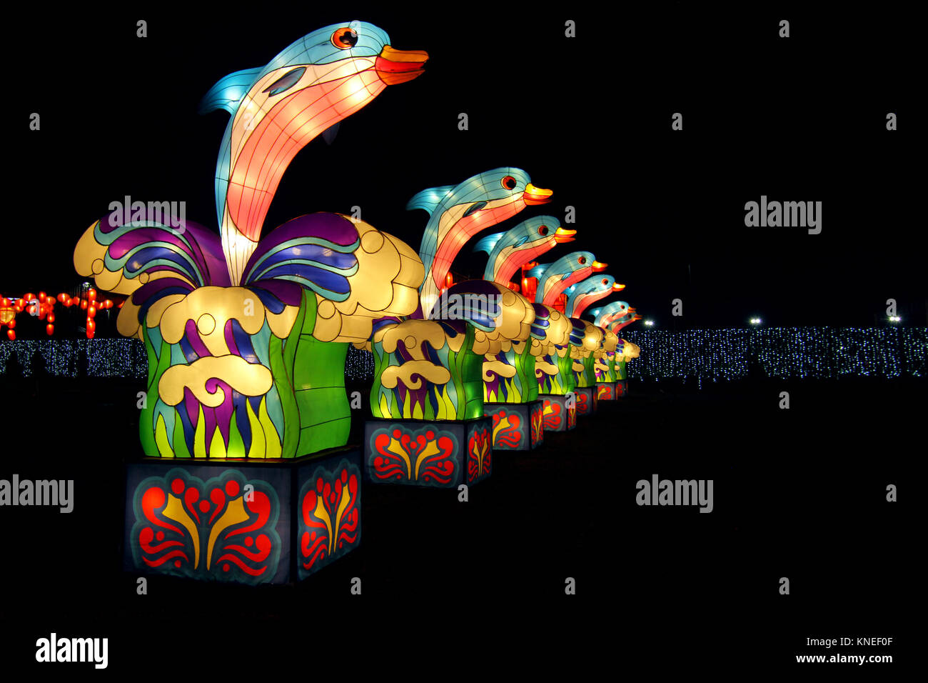 Chinesische Laternen an chinesischen Laternenfest beleuchtet Stockfoto