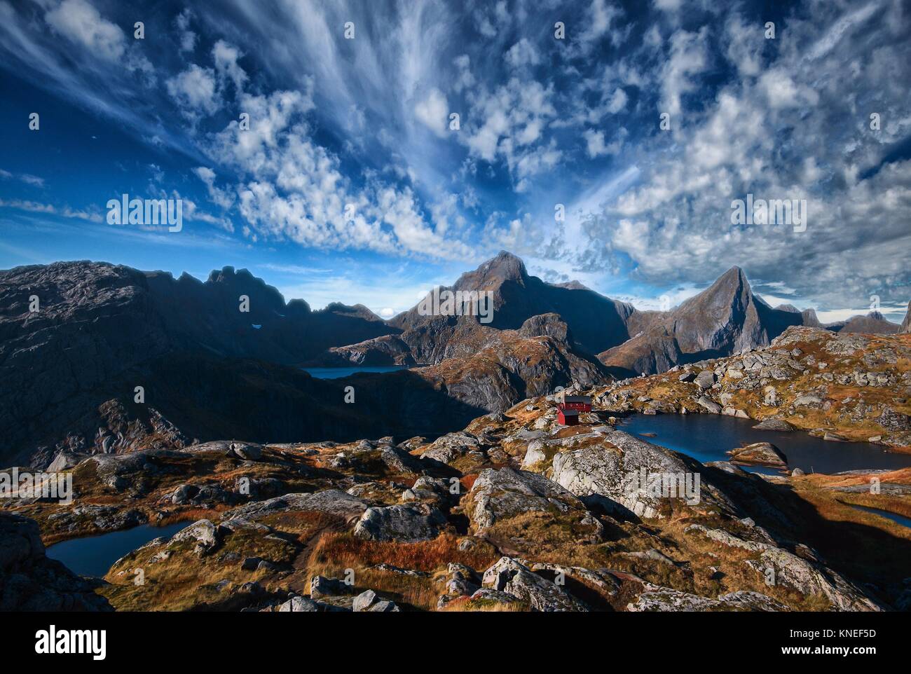 Berglandschaft, Moskenes, Nordland, Norwegen Stockfoto