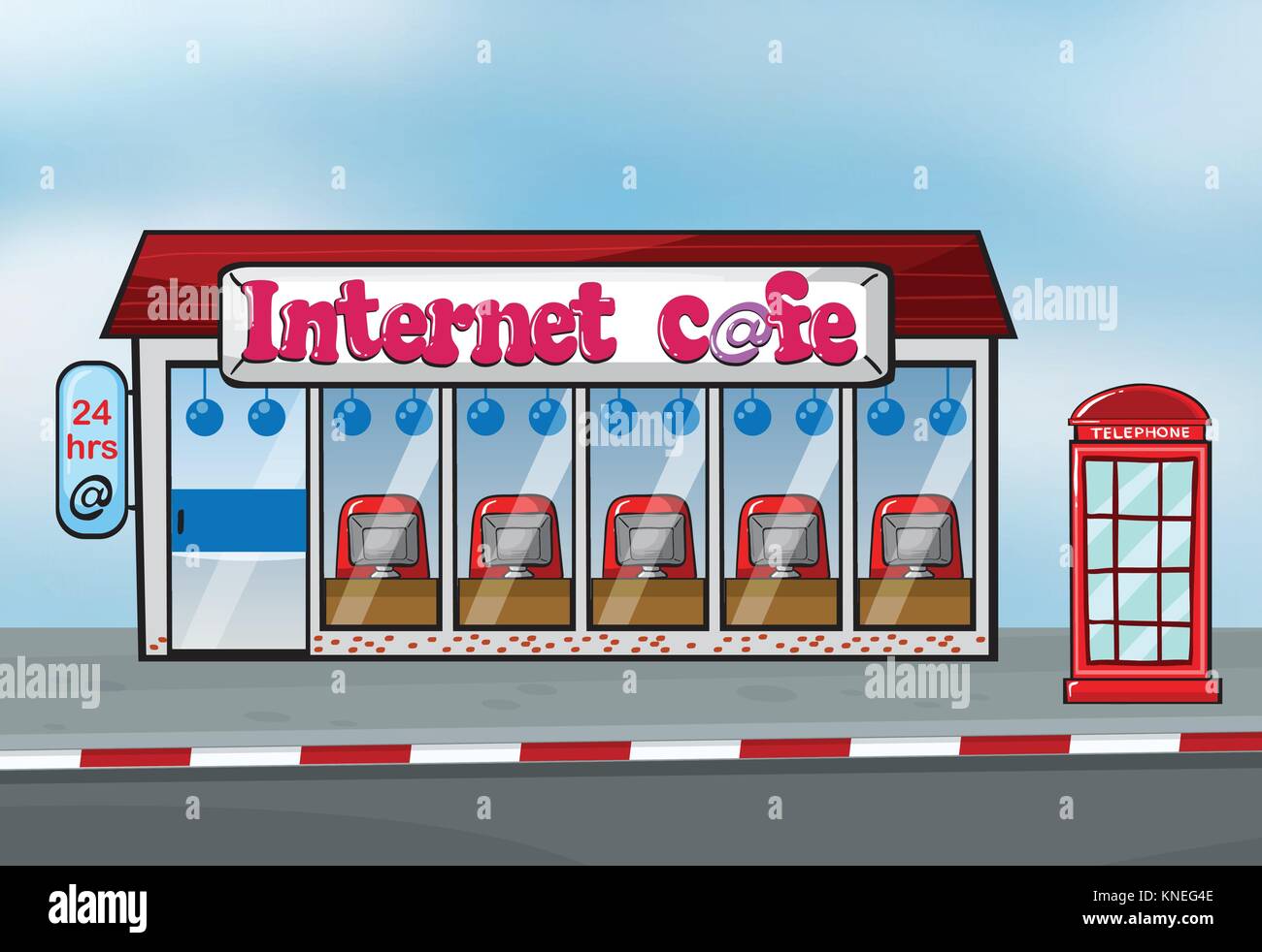 Abbildung: Internet Cafe und Telefonzelle Stock Vektor