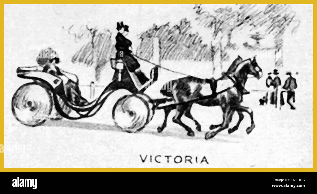 Pferdekutschen- Transport - 1940 Abbildung: Eine viktorianische geöffnete Post chaiselongue Trainer und Pferde Stockfoto