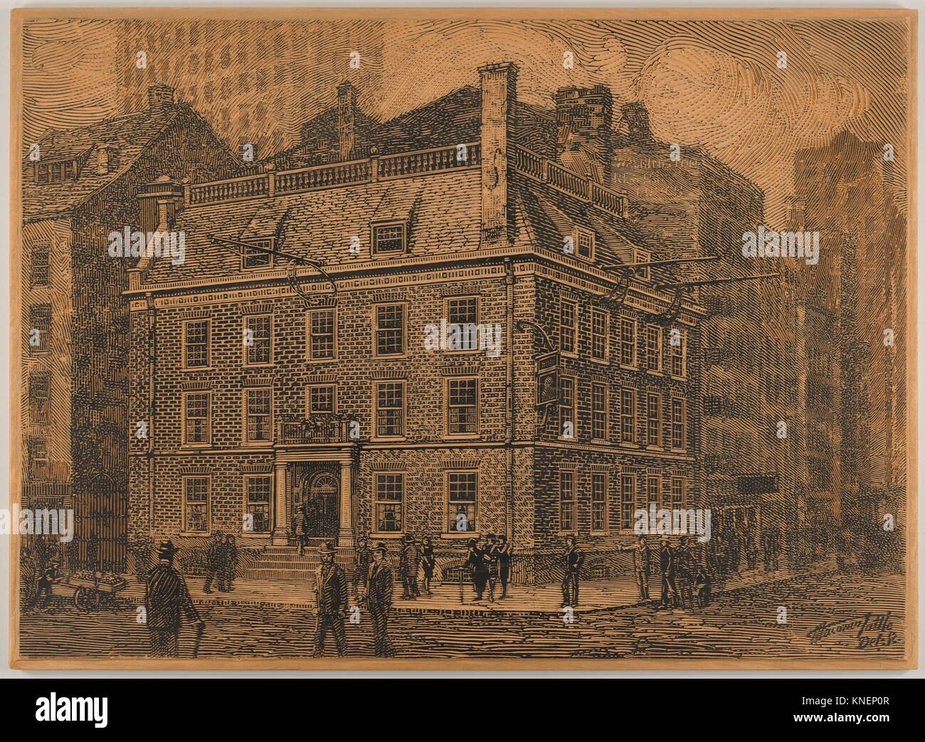 Alte Fraunce's Tavern, New York. Künstler: Charles Macowin Tuttle (American, 1861-1935); Datum: 1880-1935; Medium: Holzstich Block; Abmessungen: Stockfoto