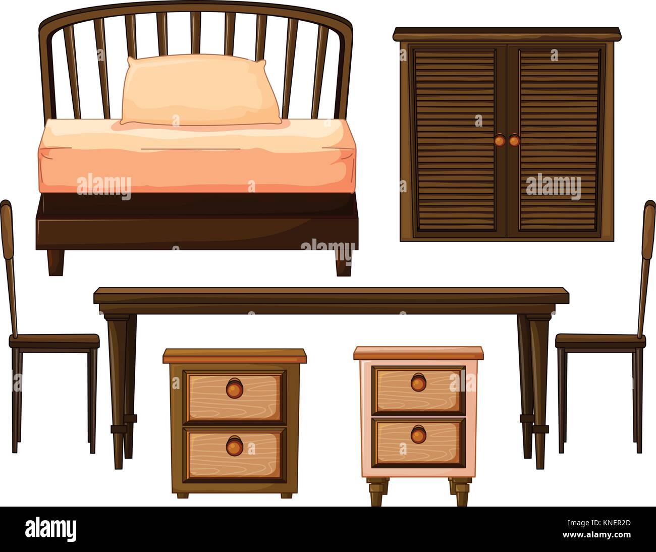 Abbildung: Möbel aus Holz auf einem weißen Hintergrund gemacht Stock Vektor