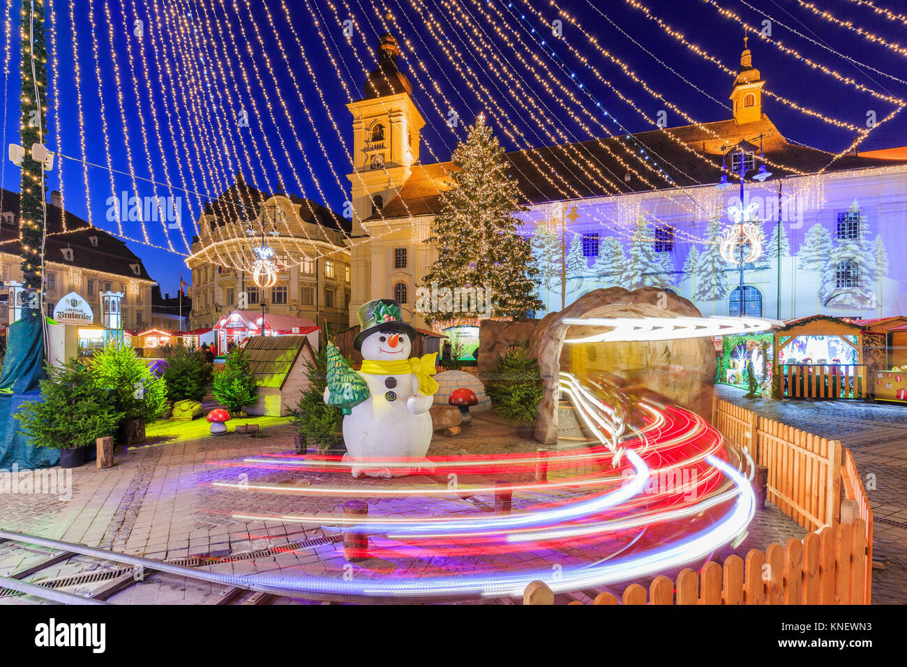 SIBIU, Rumänien. Sibiu Weihnachtsmarkt. Siebenbürgen, Rumänien. Stockfoto