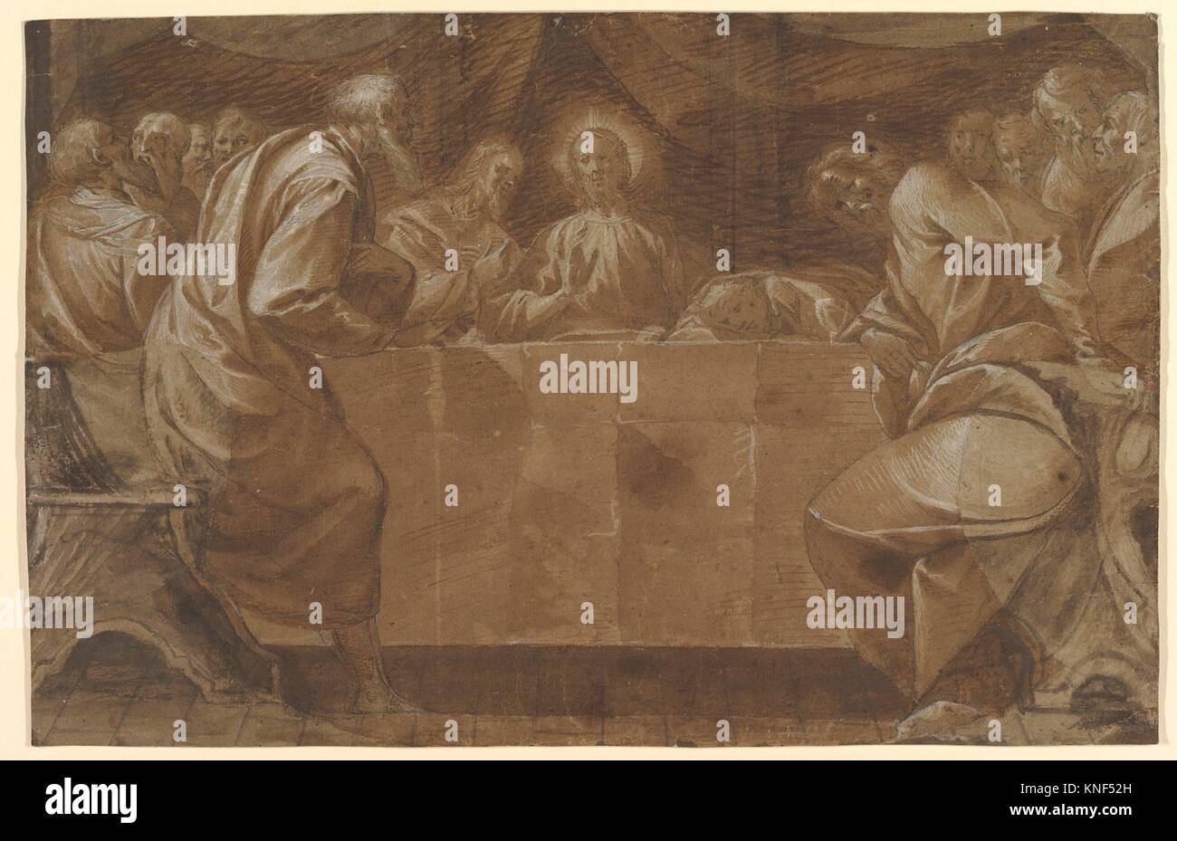 Das letzte Abendmahl. Artist: morazzone (Pier Francesco Mazzucchelli) (Italienisch, Morazzone 1573 -? 1626 Piacenza); Datum: Ca. 1608; Medium: Stift und Tinte, Braun Stockfoto