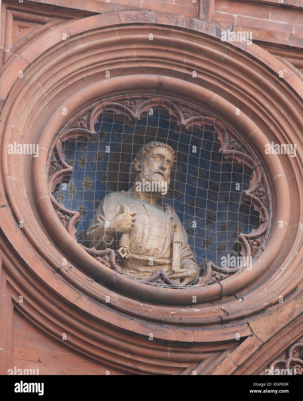 Detail Skulptur im 14. Jahrhundert Palazzo della Mercanzia oder Merchandise Palast im historischen Zentrum von Bologna, Italien Stockfoto