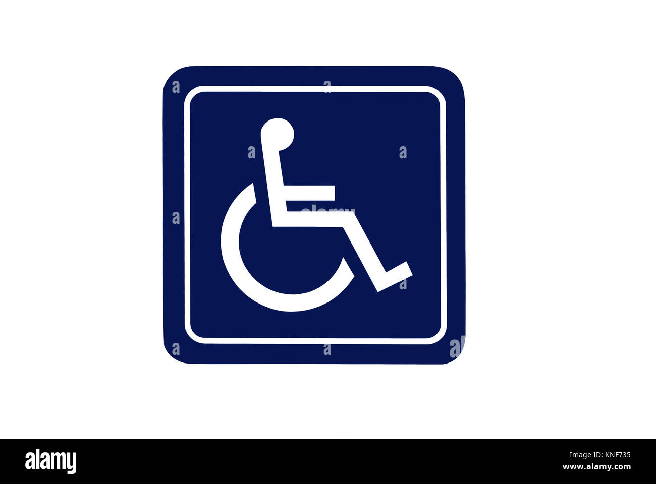 Dunkelblau handicap Zeichen auf weißem Hintergrund. Für Konzepte wie Gesundheit und Medizin und Behinderung und Invalidität. Stockfoto