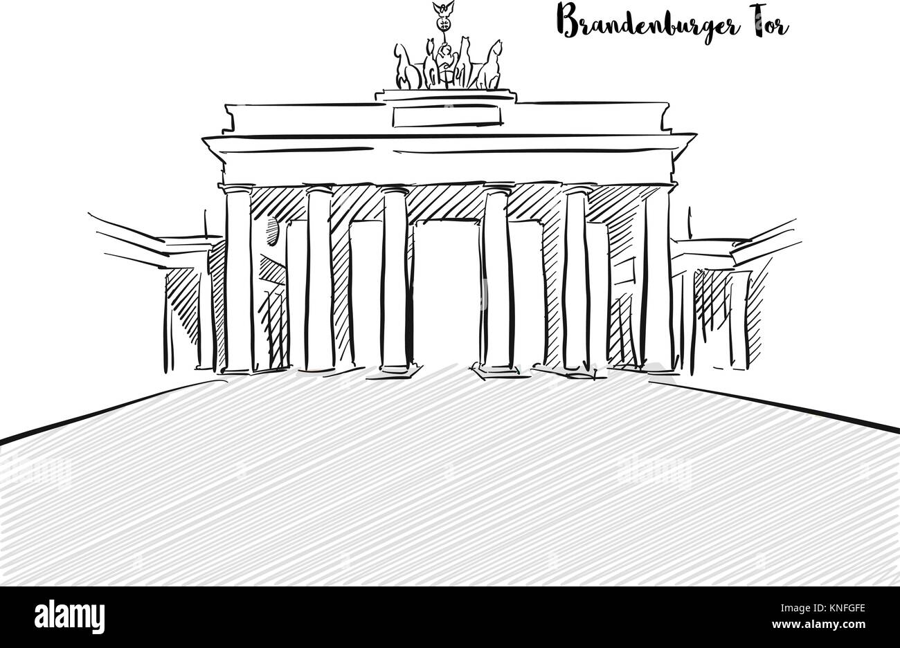 Brandenburger Tor Skizze mit deutschen Typo. Brandenburger Tor Vektor Symbol für Grußkarten und Drucke. Stock Vektor