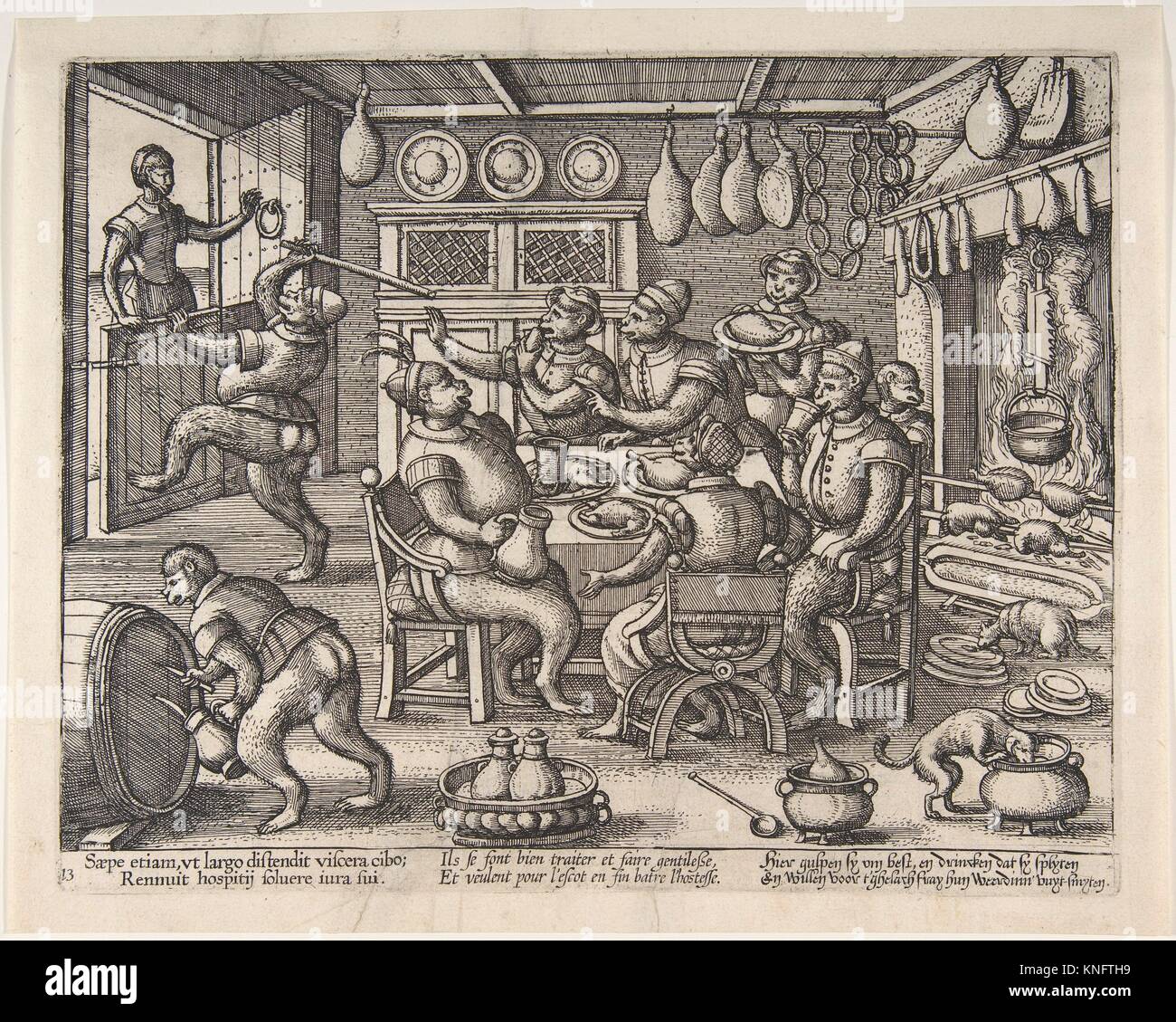 Das Fett Küche, aus der serie Affen. Artist: Peeter van der Borcht (Niederländischen, Mechelen Ca. 1545-1608 Antwerpen); Medium: Radierung; 2. Stockfoto