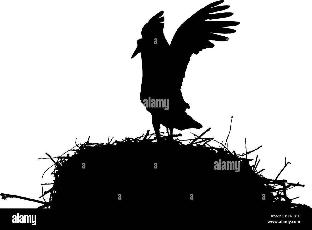 Storch am Nest vektor Silhouette Stock Vektor