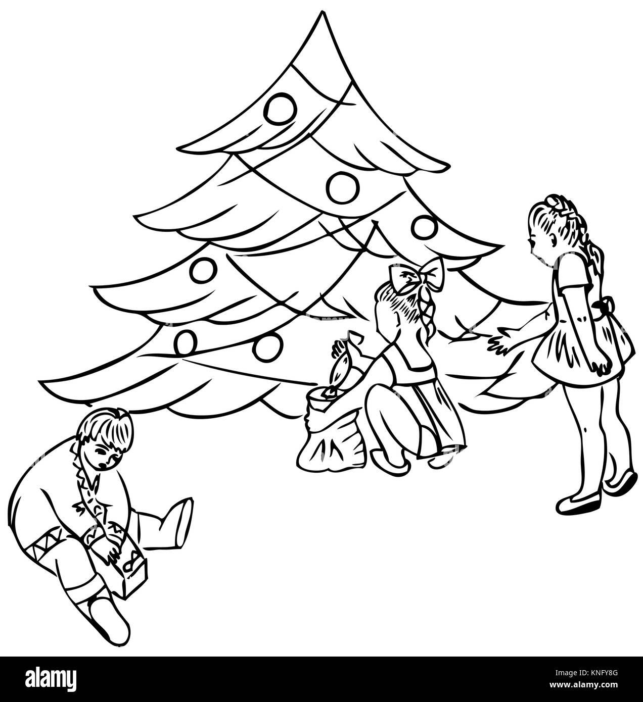 Kinder unter dem Weihnachtsbaum Stock Vektor